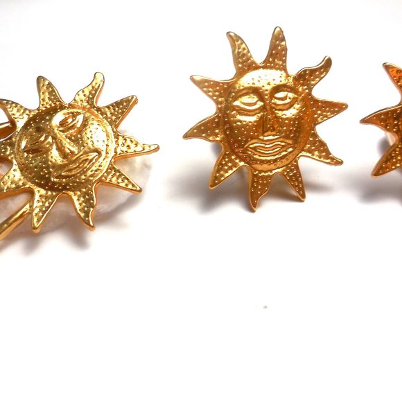 Vintage Jewelry Set Sun Brooch and Cilp-on Earrings accessories gifts - Picture 3 of 9